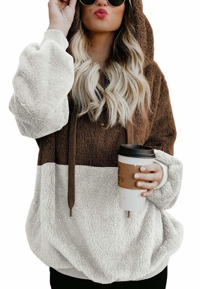 Ecupper Womens Fuzzy Sherpa Hoodies Pullover Zip Fleece Sweatshirt Outwear 