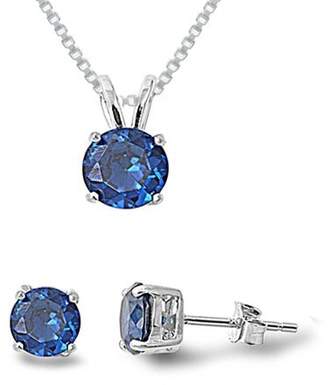 Silver Hearts Jewelry Sterling Silver Round Cut Simulated Sapphire Necklace & Earrings Set-16IN