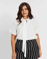 Thumbnail for your product : Atmos & Here Atmos&Here Curvy - Women's White Workwear Tops - Salem Tie Neck Top - Size 24 at The Iconic