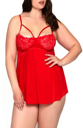 iCollection Women's Plus Size Heart Lace Cup Babydoll and Panty Lingerie  Set - ShopStyle