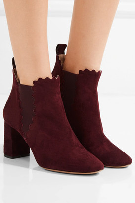 Chloé Scalloped Suede Ankle Boots - Merlot