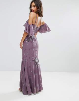 Maya Petite All Over Embellished Corset Top Maxi Dress With Cold Shoulder
