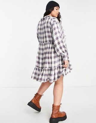 Simply Be tiered smock dress in navy check