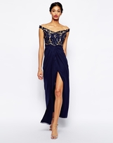 Thumbnail for your product : Virgos Lounge Greta Off Shoulder Maxi Dress With Embellished Bodice - Midnight blue