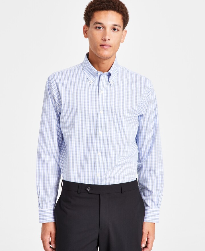 Brooks Brothers Men's Regular Fit Non-Iron Polo Button-Down Collar Check Pinpoint Dress Shirt