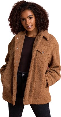 Roman Originals Women Faux Fur Teddy Trucker Jacket - Ladies Spring  Everyday Summer Evening Vacation Work Holiday Long Sleeve Smart Casual -  Camel - Size 18 - ShopStyle