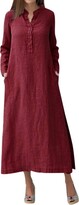 Thumbnail for your product : Xmiral Women Dress Kaftan Cotton Stand Long Sleeve Plain Casual Maxi Long Shirt traight Dress(Black