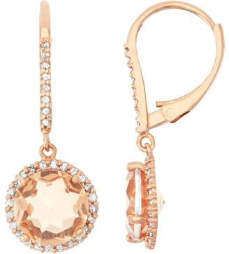 Tiara 4 2/5 CT TW Pink Quartz and Diamond 10K Rose Gold Round Halo Dangle Earrings