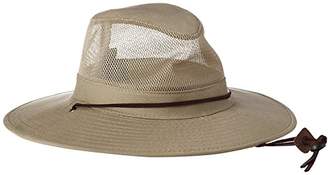 Dorfman Pacific Men's Brushed Twill-and-Mesh Safari Hat with Genuine Leather Trim Beige