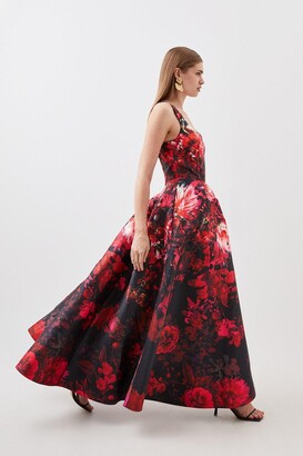Karen Millen Floral Print Satin Twill Woven Strappy Maxi