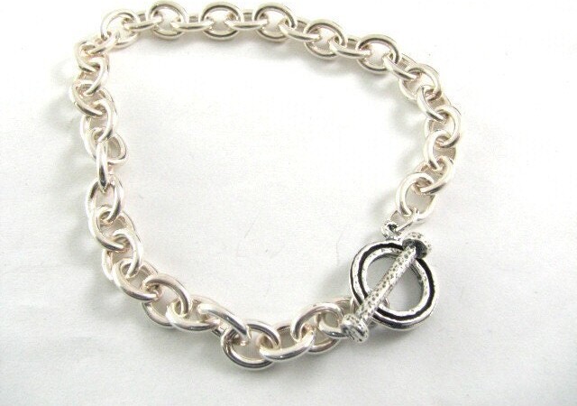 Etsy Traditional Sterling Silver Oval Link Charm Bracelet With Toggle Clasp