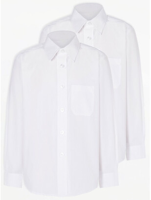 George Boys White Slim Fit Long Sleeve School Shirt 2 Pack