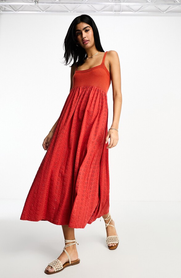 ASOS DESIGN Broderie Midi Dress ShopStyle