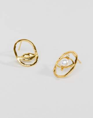 ASOS Design DESIGN gold plated sterling silver earrings with pearl and lip detail