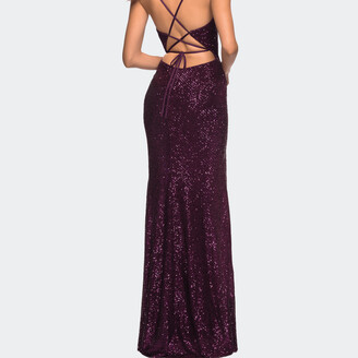 La Femme Sequin Long Prom Dress with Wrap Style Front