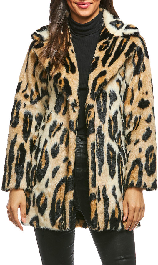 leopard print coat with fur collar