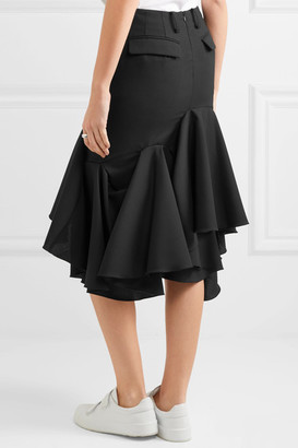 Facetasm Ruffled Wool-crepe Midi Skirt - Black