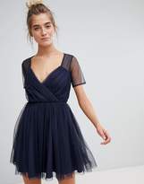 Thumbnail for your product : ASOS Design Tulle Mini Dress with Sheer Sleeve