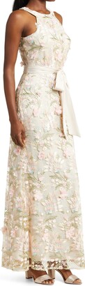 Eliza J Floral 3D Embroidered Halter Neck Gown