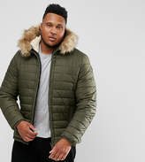 Thumbnail for your product : Schott Plus Rocky 2 Puffer Bomber Hooded Detachable Faux Fur Trim Slim Fit In Green
