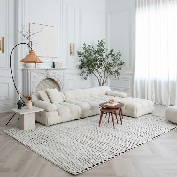 Rug Branch RugBranchKawaModernAbstractCreamBlackIndoorAreaRug-5'x8'