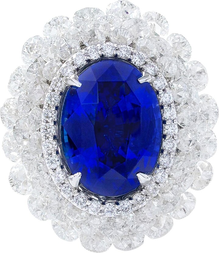 Gems Paradise 18 Karat White Gold 3.80 Carat Sapphire And Diamond Cocktail Ring