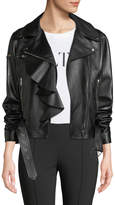 Thumbnail for your product : Valentino Napa Plonge Ruffle-Detail Leather Jacket w/ Love Story Heart on Sleeve