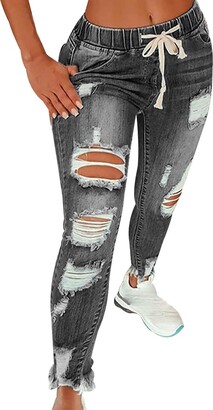 Peuignao High Waisted Jeans Women Skinny Jeans Women Jean Jeggings For Womens Ripped Jeans High Rise Denim Jeans For Women Lady Slim Rip High Waist Jeans Trousers Ladies Pants Oversized Relaxed Jeans Grey 2XL
