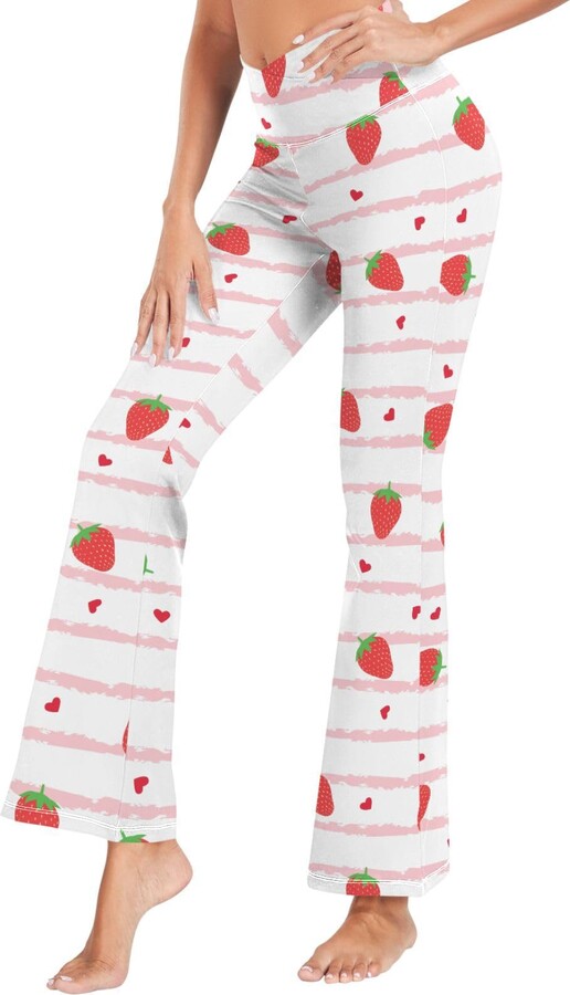 Dallonan Yoga Pants Flare Pants Women Leggings Flared High Waisted Pants  Strawberry Heart Striped Small - ShopStyle Wide-Leg Trousers