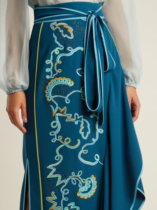 Peter Pilotto Embroidered Asymmetric Crepe-cady Skirt - Blue Multi