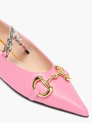 Gucci Deva Horsebit Collapsible-heel Leather Flats - Pink