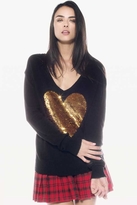 Thumbnail for your product : Wildfox Couture Sequin Gold Heart V-Neck Sweater in Clean Black