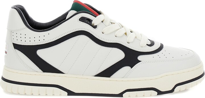 Gucci 'gucci Re-web' White And Black Low Top Sneakers In Leather Man