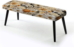 Rustic Floral Warmth Brilliance - Floral Upholstered Black Bench