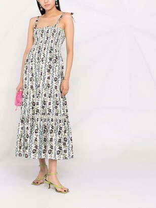 Tory Burch Climbing Vines-print smocked sundress - ShopStyle Printed Dresses