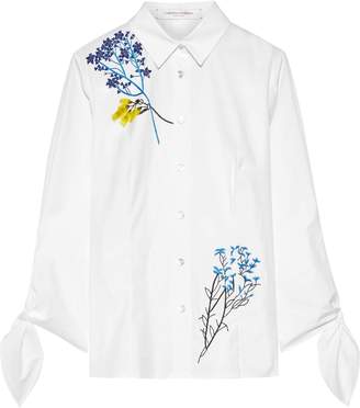 Carolina Herrera Floral-appliqued Cotton-blend Poplin Shirt