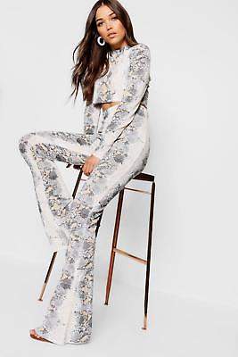 boohoo NEW Womens Knitted Snake Print Trouser Set in Polyester
