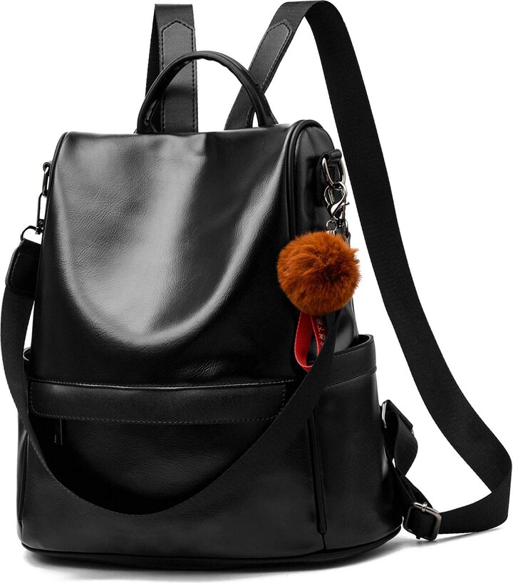 Women’s Leather Backpack Anti-Theft Rucksack School Shoulder Bag  UK Black/Brown 