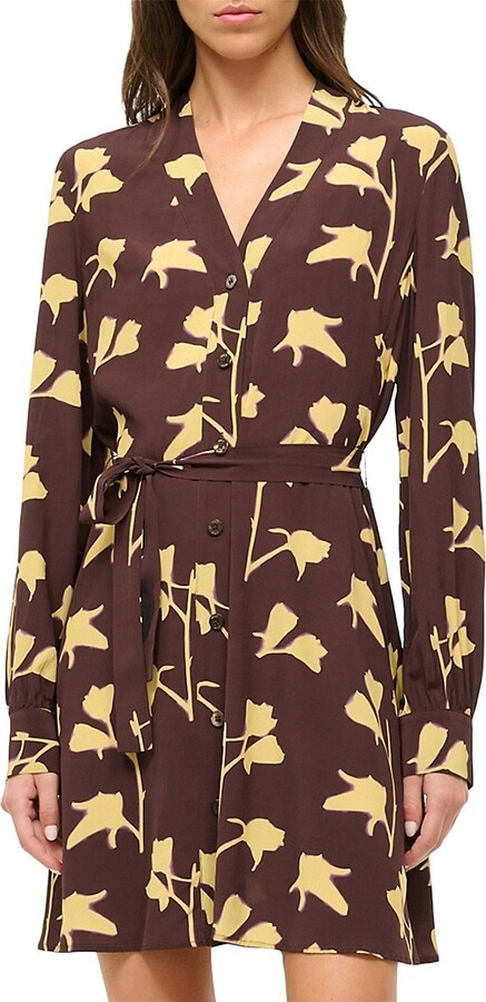 STAUD Babs Floral Tie-Waist Shirtdress