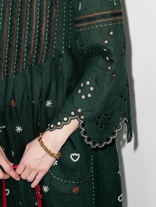 Vita Kin Green Jacqueline Embroidered Linen Dress