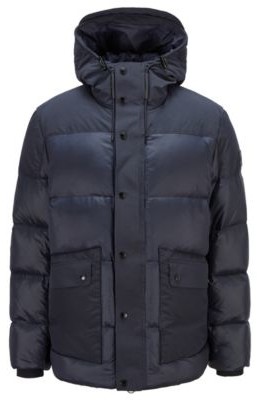 HUGO BOSS Hooded Down Jacket In Water Repellent Mixed Fabrics - Dark Blue -  ShopStyle