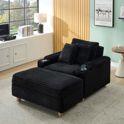 Comfortable Single Sofa with Pillows, Footstool and Storage Spaces, Ideal for Relaxation and Organization in Any Room