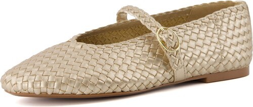 CUSHIONAIRE Women's Bistro Woven Mary Jane Flat +Memory Foam GOLD