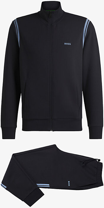 HUGO BOSS Mens Dark Blue High-Neck Logo-Print Stretch-Cotton Sweatshirt Xl