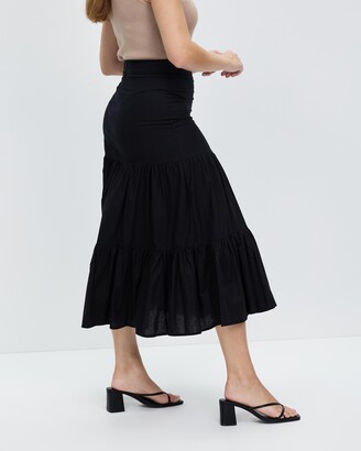 Atmos & Here Women's Black Midi Skirts - Adelyn Tiered Midi Skirt
