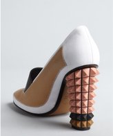 Thumbnail for your product : Fendi White And Tan Colorblock Pyramid Heel Pumps