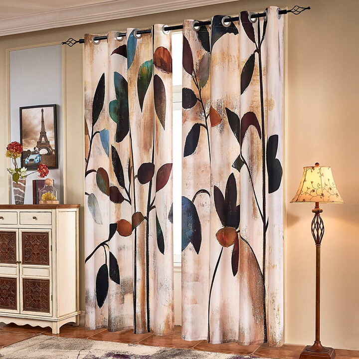 subrtex Blackout Curtains Printed Window Drapes 2-Panel Gormmet Curtain ( 52'' x 63'' , Brown )