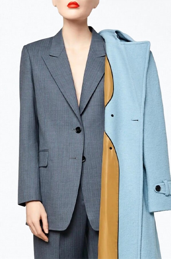 LANDSCAPE Fine Wool Single-Breasted Blazer In Blue Turk Stripe