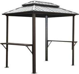 Hokku Designs Grill Gazebo 8' 6', Metal Frame With Double Roof And 2 Practical Outdoor Activity Shelves - Brown Metal, Roof, For Storage