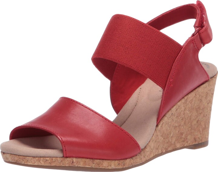 clarks red wedge sandals